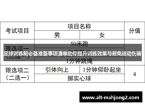 足球训练前必备准备事项清单助你提升训练效果与避免运动伤害